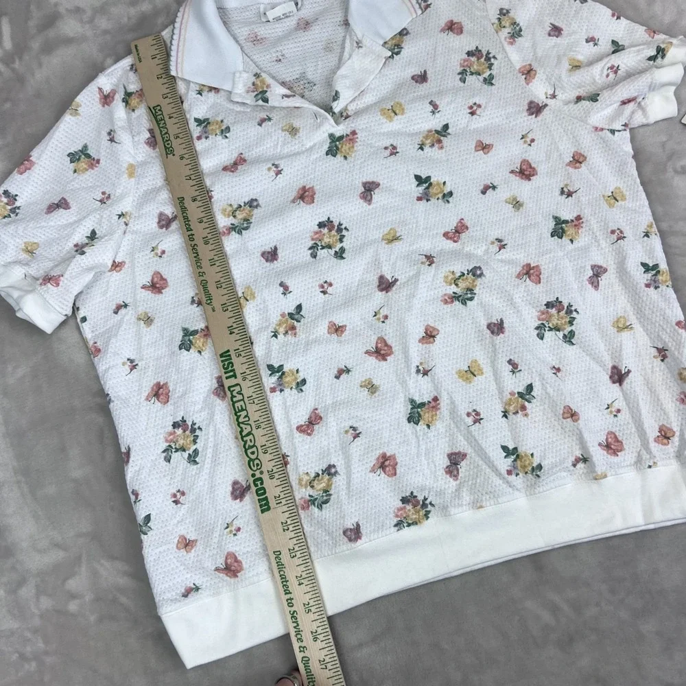 Vintage Floral Butterfly Top‎ Womens Large Cottagecore Garden Grandma Whimsical